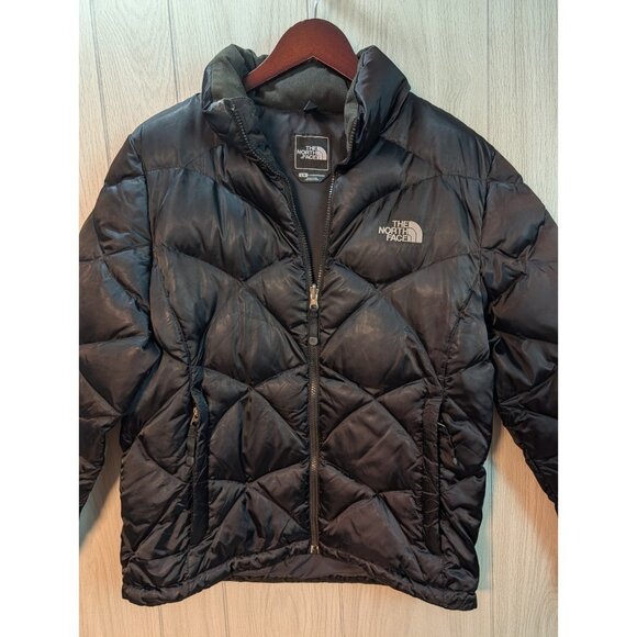 North Face 550 Fill Quilted Goose Down Puffer Black Jacket Women L Aconcagua - Picture 2 of 8